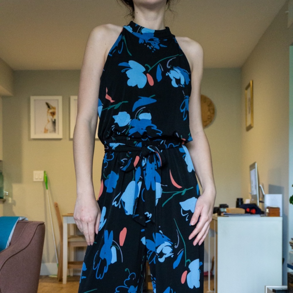 Nine West Wide Leg Watercolor Jumpsuit